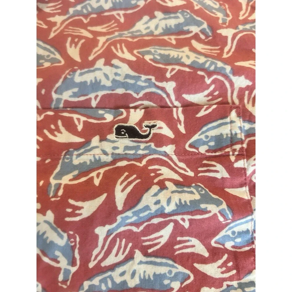 Vineyard Vines Classic Fit Tucker Button Down Shirt Small Shark Print Short Sl